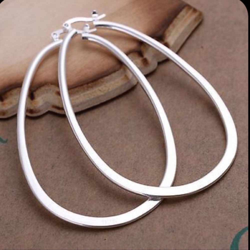 925 Sterling Silver Large Flat Hoop Earrings